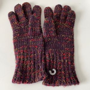 Purple wool donegal style gloves M/L pink, green